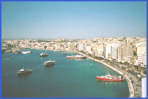 Sliema - Manoel Island is to the left and Tower Road is to the right.
